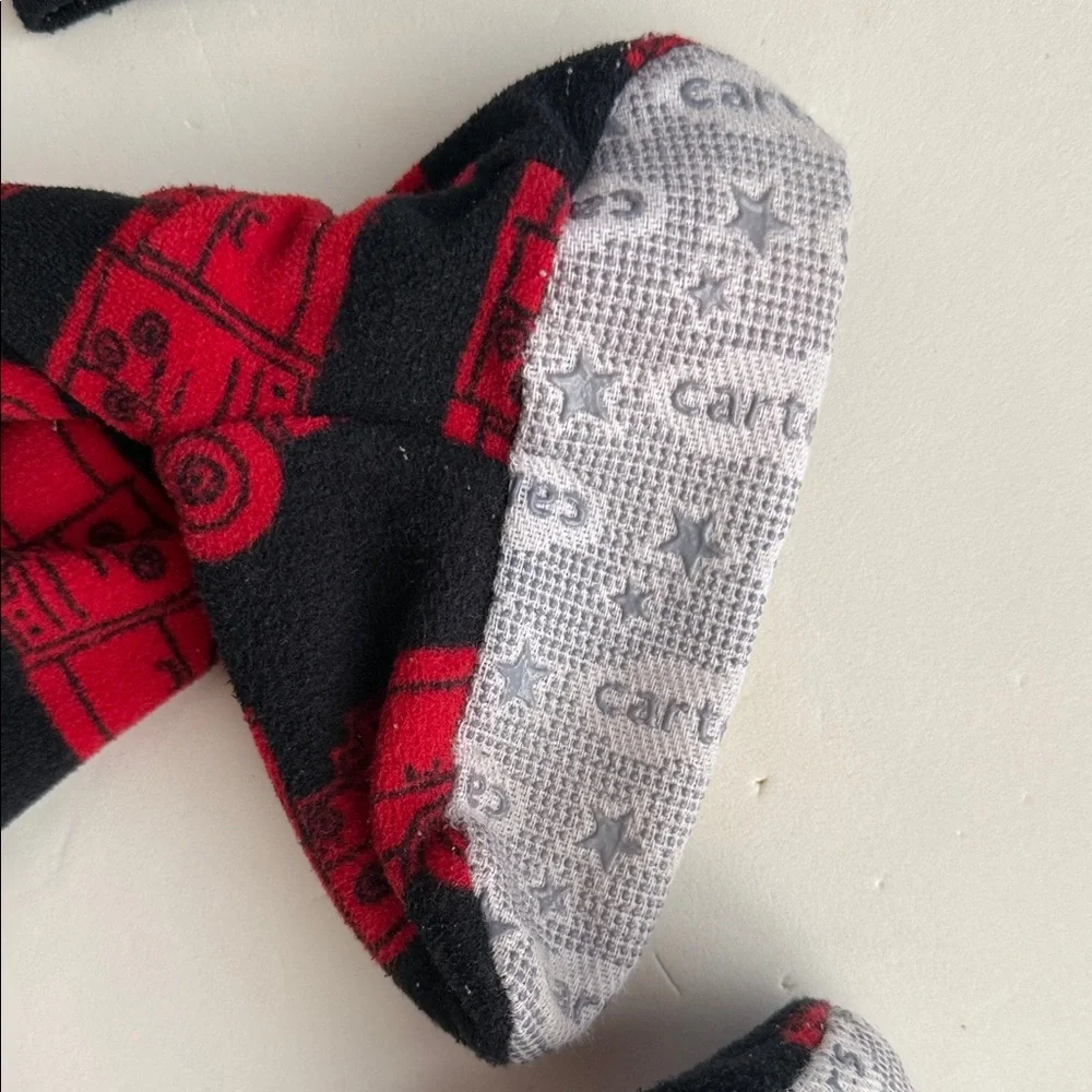 Carter’s Boys 4T Red and Black Fire Truck Fleece  Zip up Footed Pajamas